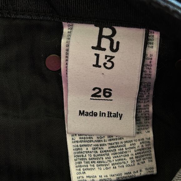R13 Kick Jeans Black Velvet Wash Women’s 26 Made in Italy Distressed Denim - Picture 7 of 10